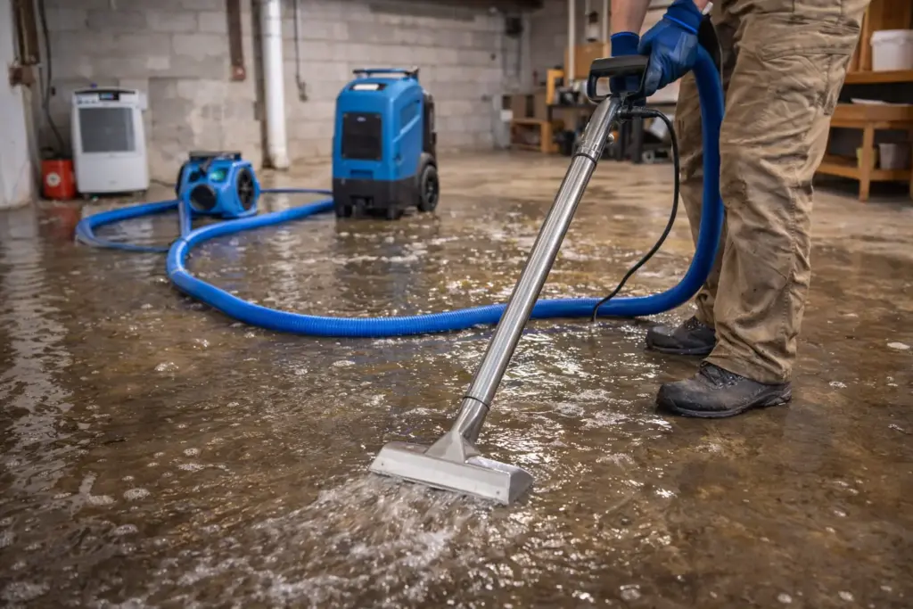 Image of a person cleaning up a flood.