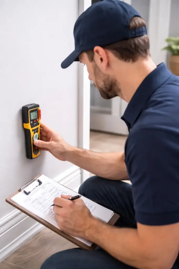 Man checking wall studs
